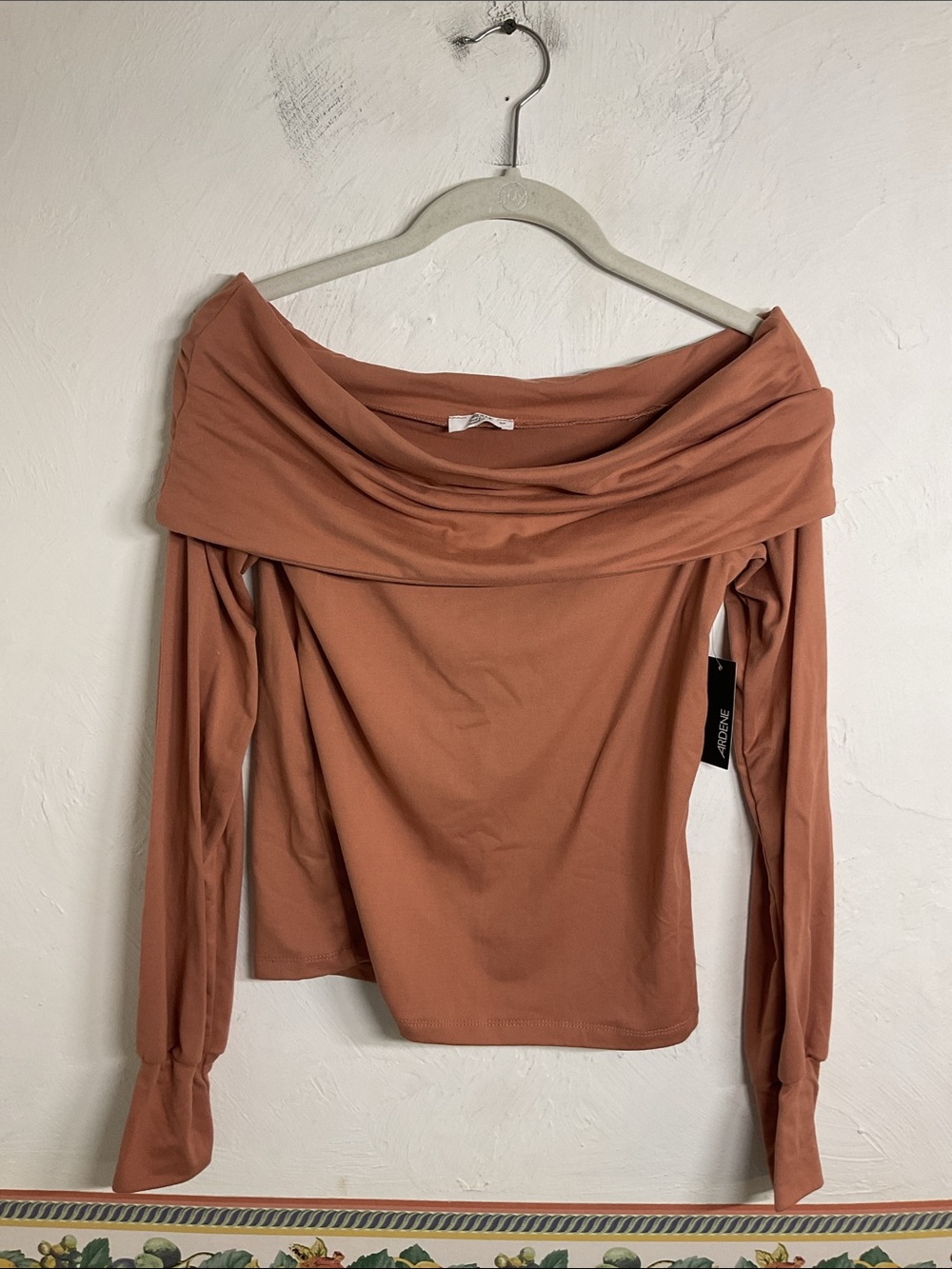 Ardene Rust Terracotta Off the Shoulder Foldover Long Sleeve Top Size S NWT